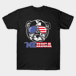 Merica English Bulldog American Flag sunglasses patriotic dog T-Shirt